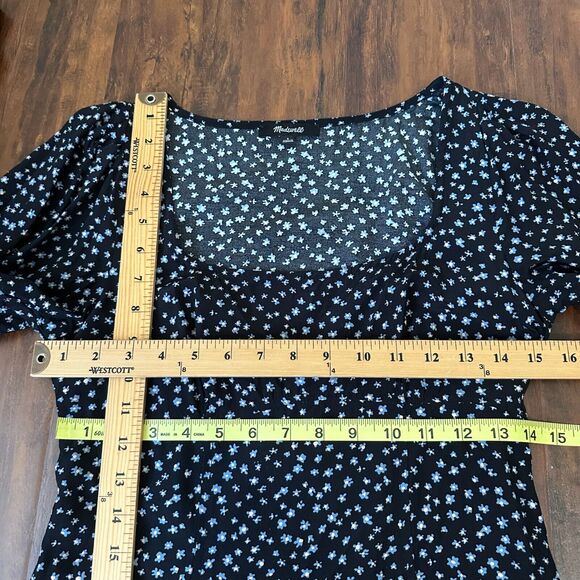 MADEWELL Seamed Long Sleeve Mini Dress in True Black Ditsy Floral - Picture 13 of 15